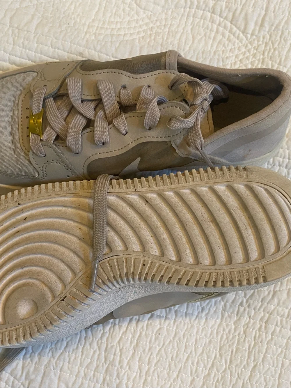 Nike Athletic Sneakers in Light Taupe with Gold Accent